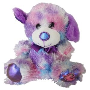 Plush Puppy Dog Stuffed Animal Purple Pink White Blue Heart Accent Toy 7"‎
